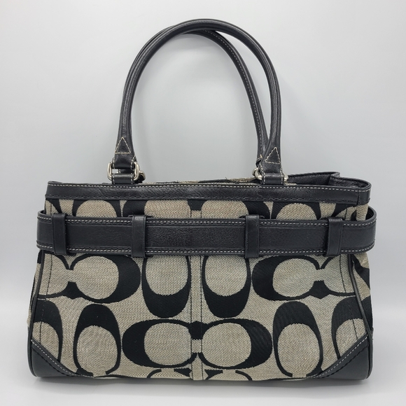 Coach Hampton Signature C Satchel Shoulder Bag Tote Purse Black Gray Jacquard - Picture 8 of 16